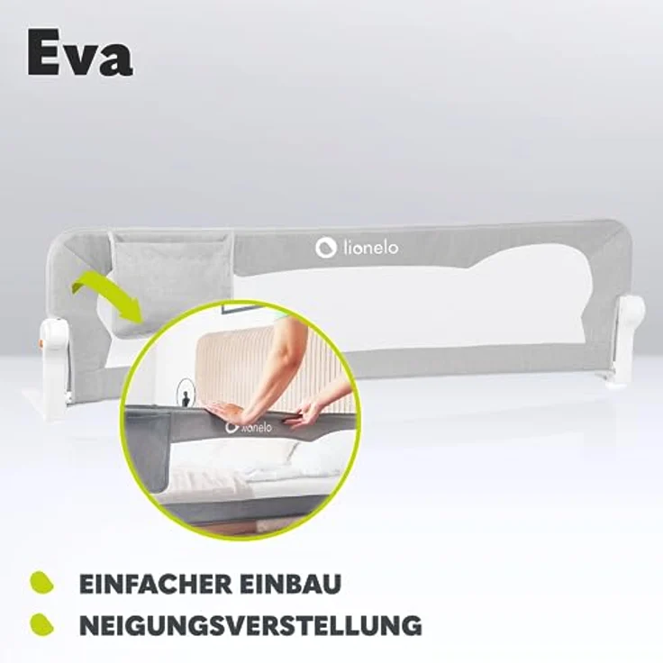lionelo Bettschutzgitter Eva (TOP, Zwei Sicherheitsgurte, Neigungsverstellung, einfache Montage), Einfache Montage, Zusammenklappbar um 180 Grad, Robuste Konstruktion – Bild 6