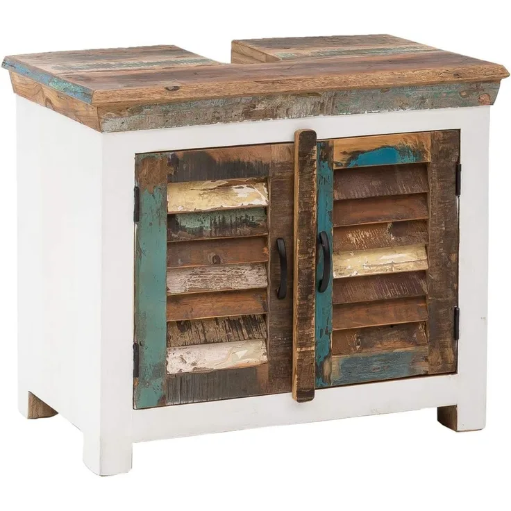 Waschbeckenunterschrank Perth 70x60x43 cm weiß bunt Holz Altholz Landhausstil Badschrank Shabby-Chic Woodkings Badmöbel rustikal