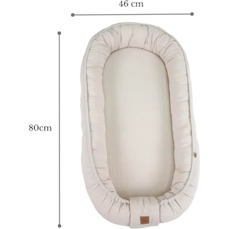 WIKLINOPOL Babynest, Nestchen für Neugeborene – Baby Nestchen 80x46 cm in Beige, Tragbares Nest aus Musselin - Baby Nest für Neugeborene mit herausnehmbarer Matratze – Bild 5