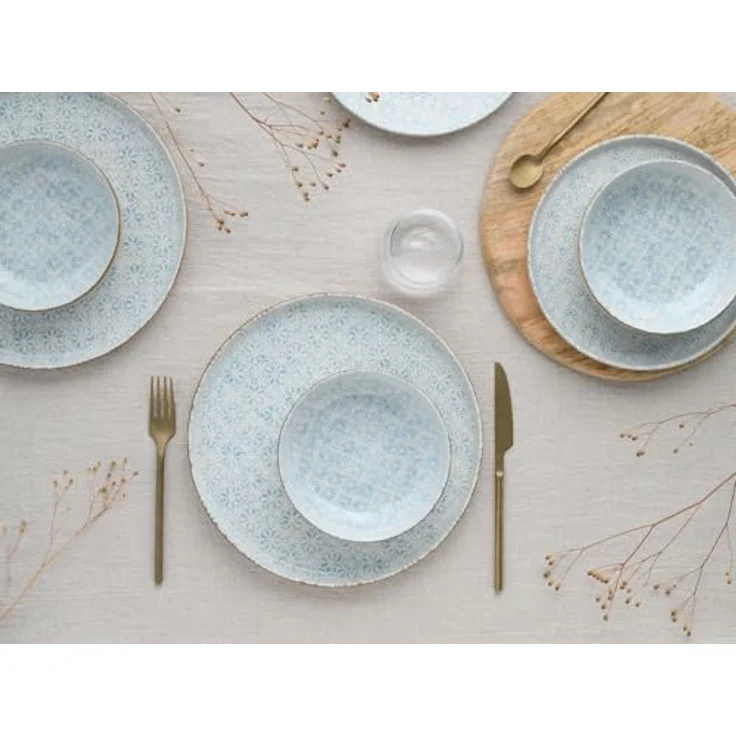 Creatable Tafelservice Uno Emiliana, 12-teiliges Geschirr-Set aus Keramik, creme und hellblau, lebensmittelecht und stapelbar – Bild 7