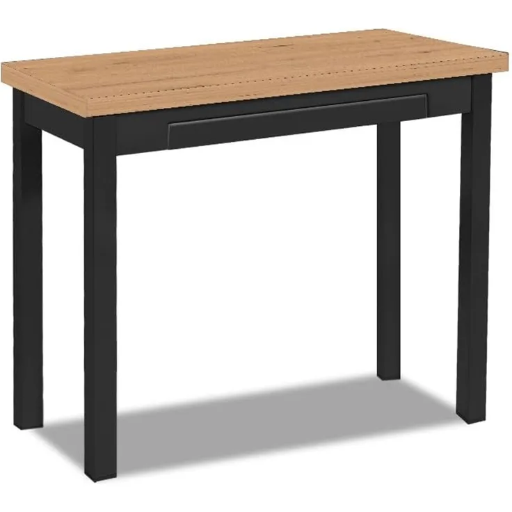 ASTIMESA Küchentisch mit laminierter Holzplatte in Amazonas-Farbe, Struktur aus schwarzem Schichtholz, ideal für kleine Räume, ausziehbarer Tisch von 80 x 40 cm bis 80 x 80 cm