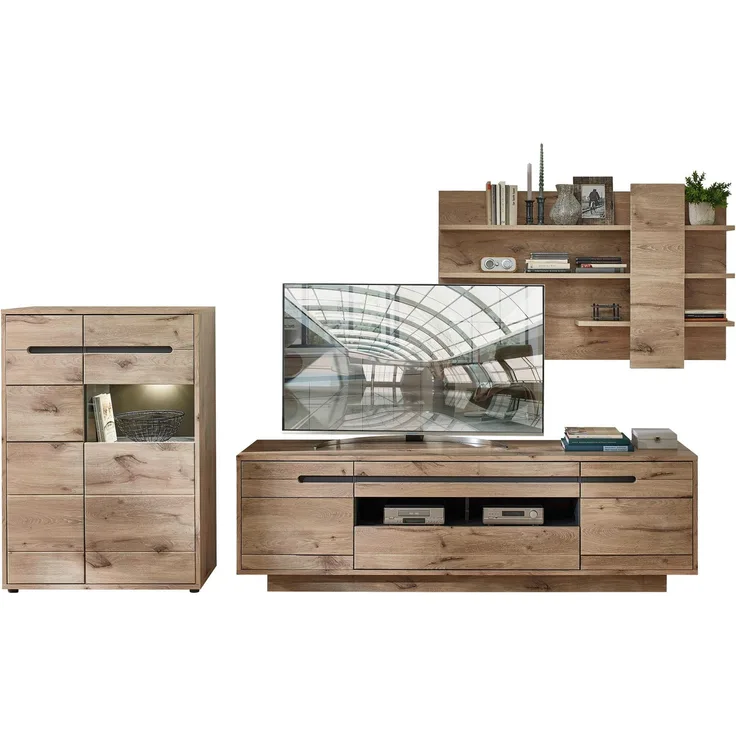 Wohnwand Wohnzimmerschrank BELLANO HH81 Viking Oak Nature mit LED