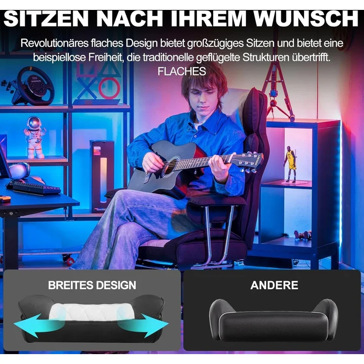 GTPLAYER Gaming-Stuhl Bürostuhl Gamer Stuhl gaming stuhl Schreibtischstuhl Chefsessel, mit Taschenfeder-Lendenwirbelstütze, breiter Büro-Computersessel – Bild 3