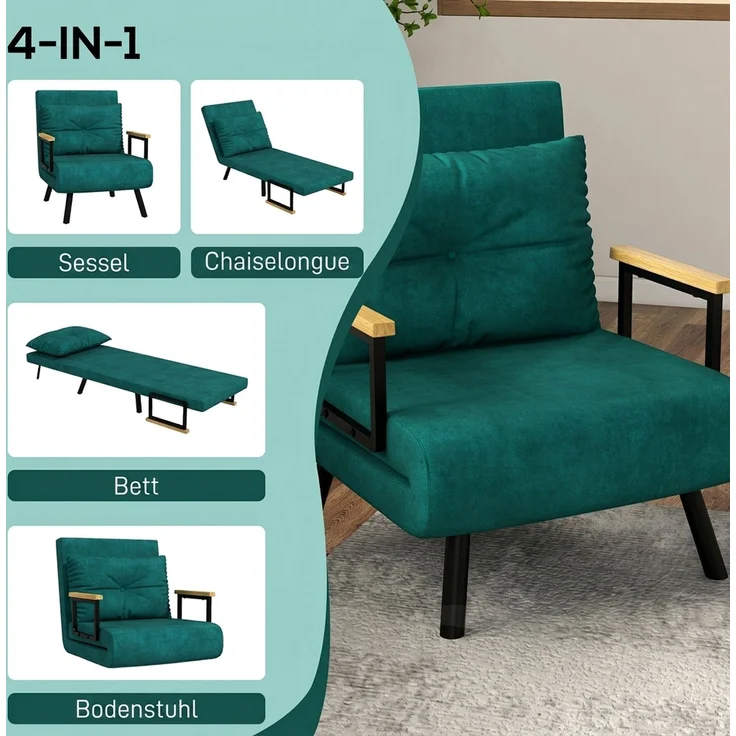 HOMCOM Schlafsofa, Stahl, Polyester, Grün, 63 x 73 x 81 cm – Bild 4