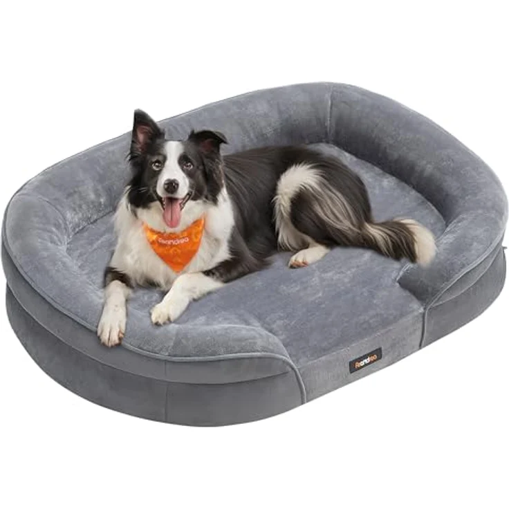 Feandrea Hundebett, Hundekissen, für große Hunde, 91 x 68 x 18 cm, orthopädisch, wasserdichte Innenschicht, erhöhte Ränder, Abnehmbarer, waschbarer Bezug, rutschfest, hellgrau PGW282G01 – Bild 2