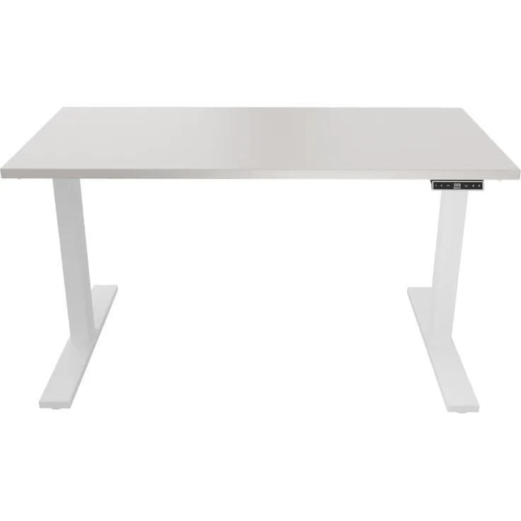 Höhenverstellbarer Schreibtisch E-WonderTech, EWT251408333007, Platte 007 lichtgrau, Gestell 396 weiß, H 630-1280 x B 1400 x T 800