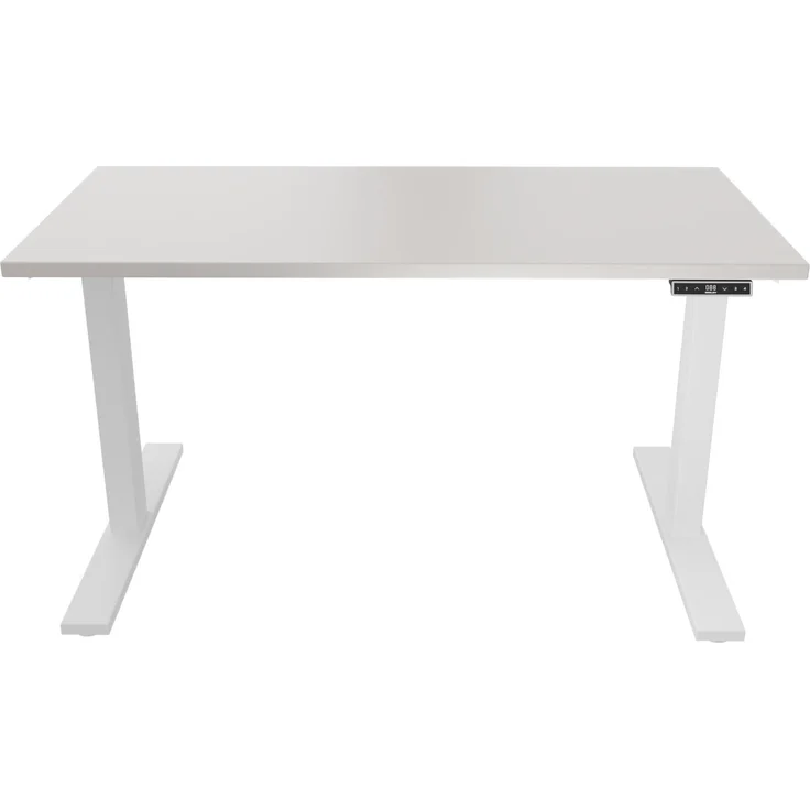 Höhenverstellbarer Schreibtisch E-WonderTech, EWT251408333007, Platte 007 lichtgrau, Gestell 396 weiß, H 630-1280 x B 1400 x T 800