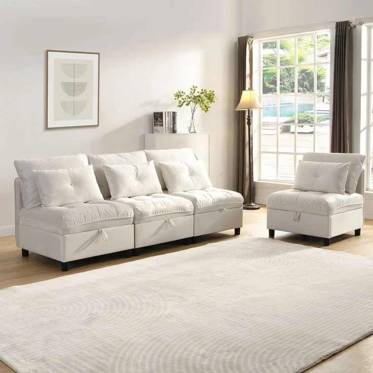 Schlafsofa mit 4 unabhängige Module, als 4-Sitzer, 2 Zweisitzer oder Schlafsofa nutzbar, Wolken-Sitzkomfort, Beige – Bild 4