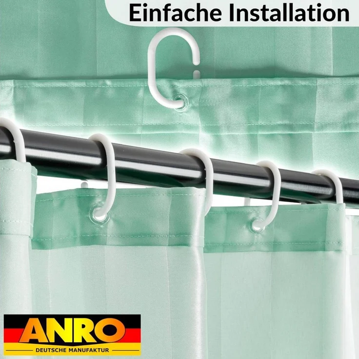 ANRO Duschvorhang aus Italien hochwertiger Badevorhang Textil mit Ösen und Haken Breite 120 cm (Packung, 1-tlg, Duschvorhang inkl. Aufhängeringe), robuster Vorhang Stangenaufhängung in Größe 200x120cm in grün – Bild 3