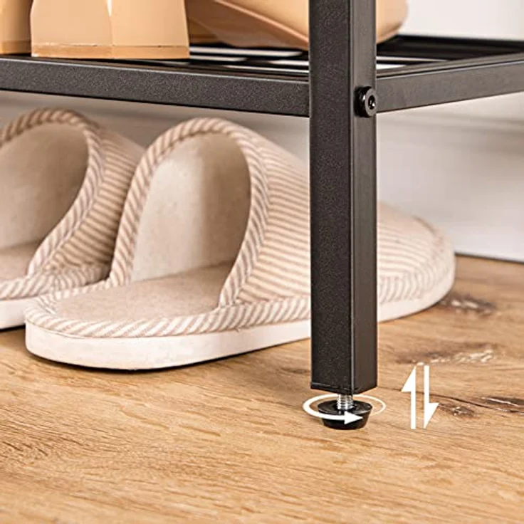 HOOBRO 4 Ebenen Schuhregal, Schuhablage schmal, 100 x 30 x 68 cm, Schuh-Organizer mit sitzfläche, Eingang, Wohnzimmer, Flur, Schlafzimmer, Industrielle, Dunkelbraun-Schwarz EBF04XJ01 – Bild 8