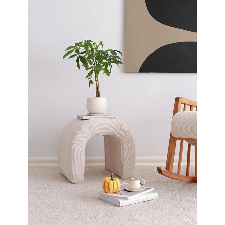 Atelier Del Sofa Elegant Pouffe in White, Velvet Corduroy, 51 x 45 x 46 cm | 100% Polyester, Beech Tree Frame | Stylish & Functional for Modern Living Spaces – Bild 1