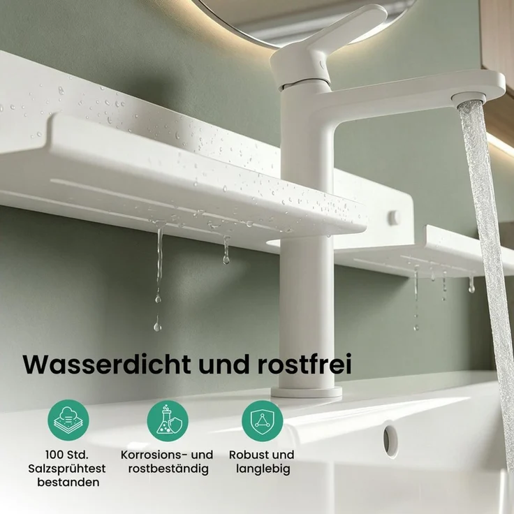 Mai & Mai Duschregal Waschbeckenregal über Wasserhahn Bohren oder Kleben 60cm Reglo-17, Direkt am Wasserhahn montierbar, Wasserabfluss-Design – Bild 3