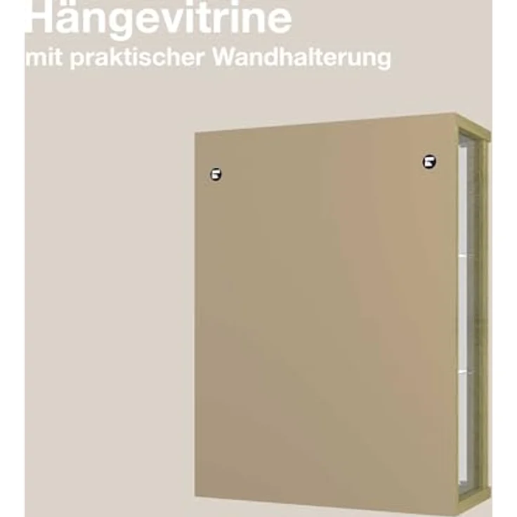 K-Möbel Hängevitrine, Sonoma Eiche, Rechteckig, Glas, 2 Fächer, 60x80x25 cm, für Wohnzimmer und Wohnwände – Bild 7