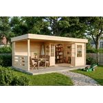 Alpholz Gartenhaus Hanna Gartenhaus aus Holz Holzhaus mit 40 mm Wandstärke inklusive Terrasse Blockbohlenhaus mit Montagematerial