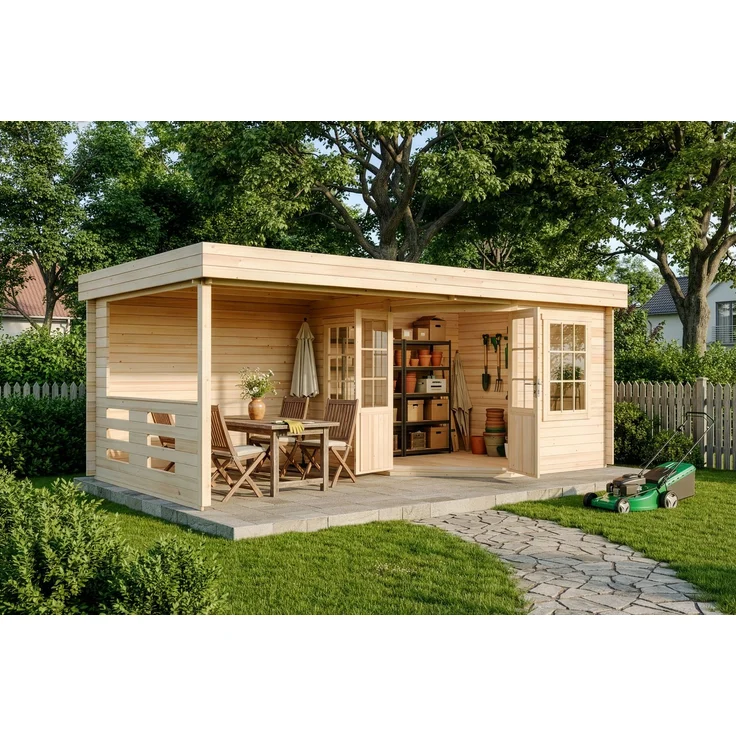 Alpholz Gartenhaus Hanna Gartenhaus aus Holz Holzhaus mit 40 mm Wandstärke inklusive Terrasse Blockbohlenhaus mit Montagematerial – Bild 1