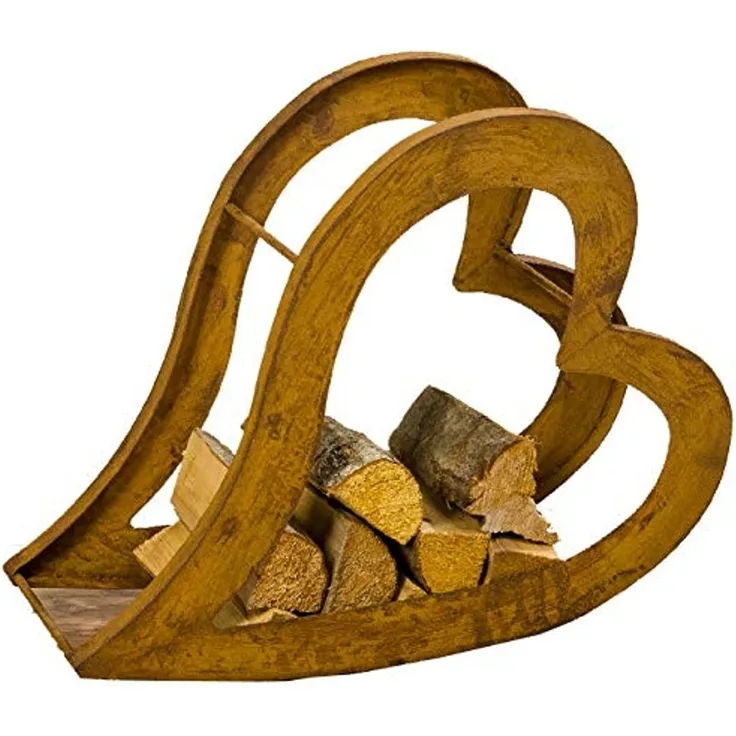 Kaminholzregal, Herz liegend, rostfarben, H 57 cm