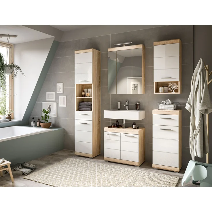 Badezimmer-Set >Lambada< in sonoma eiche hell/weiß - 164x191x34cm (BxHxT) – Bild 5