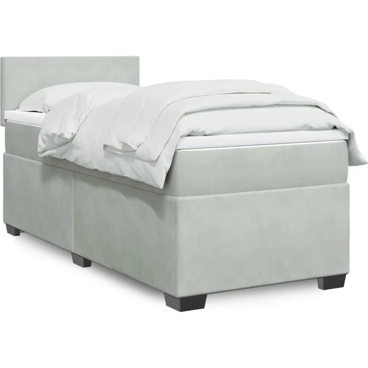 vidaXL Boxspringbett mit Matratze Hellgrau 90x190 cm Samt 3288480 – Bild 1