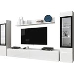 Wohnwand Doppo II (Farbe: Weiß / Weiß Hochglanz, mit weißer LED Beleuchtung)