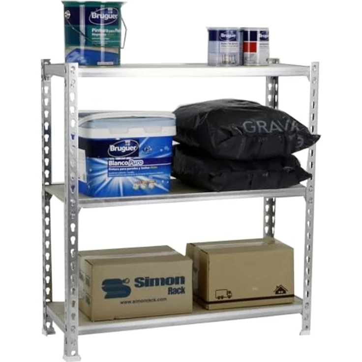 Simonrack Schwerlastregal, Lagerregal, 100 x 100 x 40 cm, Metallregal, Kellerregal, Biegestelle 150 kg, 3 Holzfachböden, Verzinkt/Holz - Maderclick – Bild 7