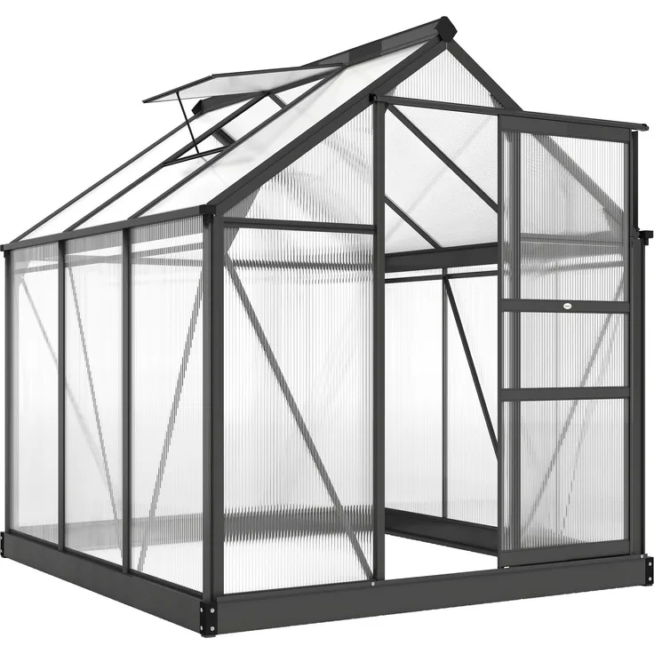 Outsunny Gewächshaus, Aluminiumlegierung, Polycarbonat, Grau, 190L x 192B x 201H cm