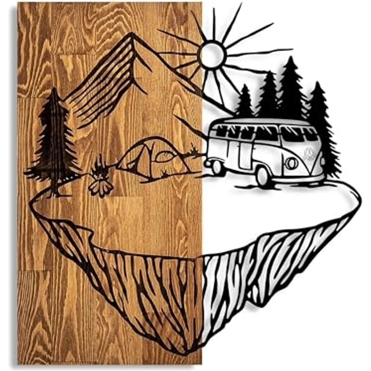Wallity 'Camp Life' Dekoratives Wandaccessoire aus Holz, Walnuss / Schwarz, 57 x 54 cm – Bild 1