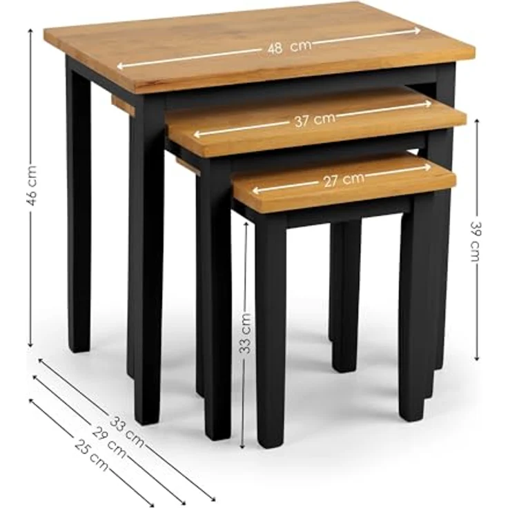 Julian Bowen Cleo Nest of Tables 3er Set, Nesting Oak Beistelltisch für Wohnzimmer, Stapelbarer Beistelltisch für kleine Räume, 46 x 48 x 33 cm - Schwarz & Eichenoptik – Bild 2