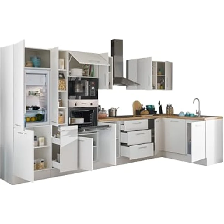 Turin LBM Eckküche 370 x 211 x 60 cm, weiß - Ohne Küchengeräte - Moderne, geräumige Küche in Artisan-Eiche Optik mit viel Stauraum – Bild 4