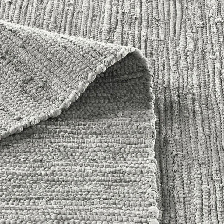TaraCarpet Teppich Flickenteppich TaraCarpet Sylt mit Fransen, rechteckig, Höhe: 5 mm, Wohnzimmer Schlafzimmer Küchenteppich grau 070x250 – Bild 3