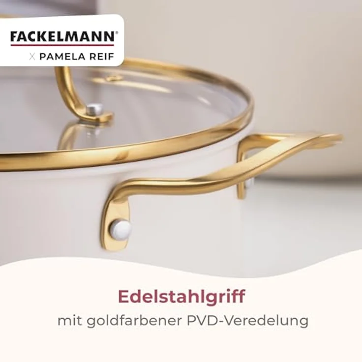 Fackelmann x Pamela Reif Kochtopf 24 cm mit Deckel, recyceltes Aluminium, PFAS-freie Keramikbeschichtung, pastell-beige, Induktion geeignet – Bild 6