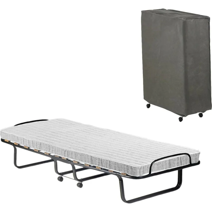 Dmora Tellus-Klappbett, Feldbett mit 12 Latten, inklusive Matratze, platzsparendes Kinderbett, 100 % Made in Italy, 80 x 190 x 37 cm, mit Hülle – Bild 2
