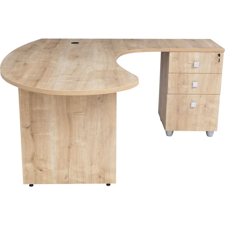 Winkelschreibtisch "Gela", Holzfuß, Saphir Eiche Dekor, 180 x 120 x 74 cm, inkl. Beistellcontainer, rechts gewinkelt – Bild 6