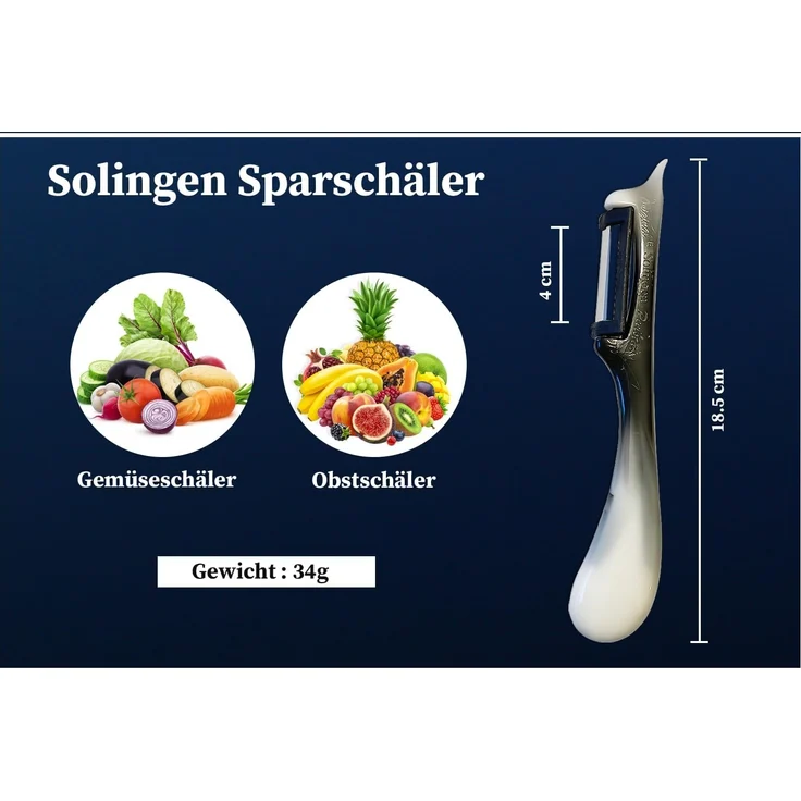 SMI Sparschäler Solingen Sparschäler Gemüseschäler Kartoffelschäler Universalschäler, (1-tlg, 1 tlg), Rechts- und Linkshänder nach klingen wechseln – Bild 2