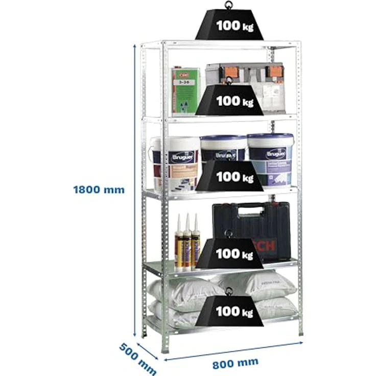 Simonrack Schwerlastregal, Lagerregal, 180 x 80 x 50 Metallregal, Kellerregal, Biegestelle 100 kg, 5 Fachböden, Galvanisiert - Comfort – Bild 4