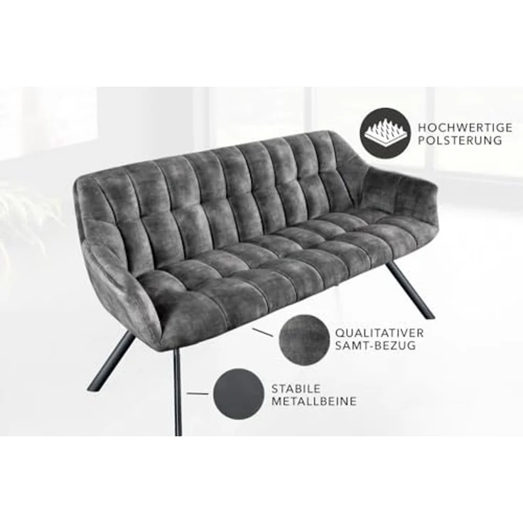 riess-ambiente Sitzbank PAPILLON 165cm grau / schwarz (Einzelartikel, 1-St), Esszimmer · Samt · Metall · mit Rückenlehne · Flur · Schlafzimmer – Bild 6