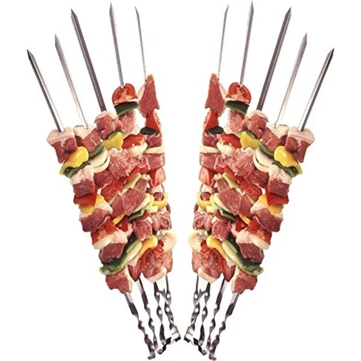 Praknu Grillspieß 12 Grillspieße Schaschlikspieße 40cm - Edelstahl Gehärtet (Set, 12-St, 12 Metallspieße aus Edelstahl rostfrei), aus Edelstahl 40cm, Fleischspieße für BBQ & Grill, Kebab Spieße