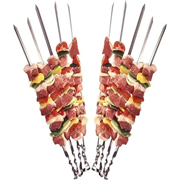 Praknu Grillspieß 12 Grillspieße Schaschlikspieße 40cm - Edelstahl Gehärtet (Set, 12-St, 12 Metallspieße aus Edelstahl rostfrei), aus Edelstahl 40cm, Fleischspieße für BBQ & Grill, Kebab Spieße – Bild 1