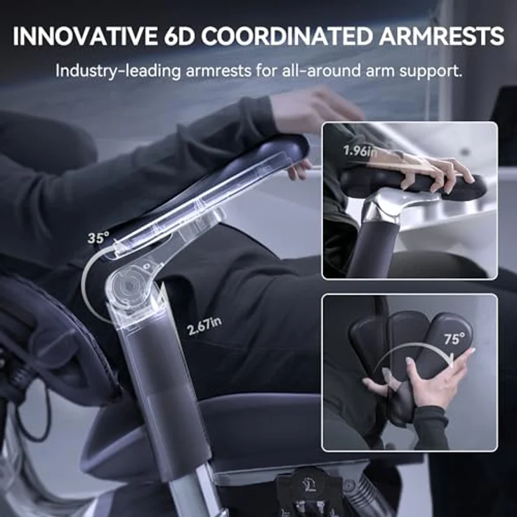 SIHOO Doro S300 Ergonomischer Bürostuhl, Computerstuhl, Gaming-Stuhl mit dualem dynamischem Lendenwirbelstützsystem, 6D-koordinierten Armlehnen, verstellbarem Rollstuhl (Schwarzem Samt-Mesh) – Bild 5
