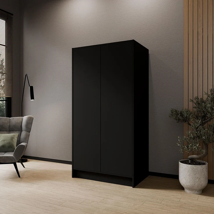 MEBLINI Kleiderschrank GALINDA 100cm - Schwarz Matt - griffloser Drehtürenschrank ohne Spiegel - Push-to-Open - mit Kleiderstangen und Regalböden – Bild 2