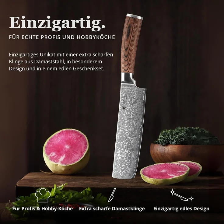 Wakoli Asiamesser EDIB Sakura Damast Nakiri Messer Küchenmesser 18 cm Klinge, aus 67 Lagen Damaststahl, VG-10 Kern – Bild 2