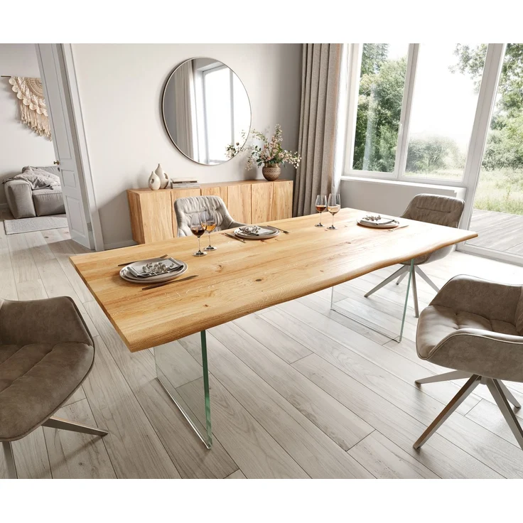 Esstisch Edge 200x100x2,5-3 Eiche Natur Glas Live-Edge – Bild 1