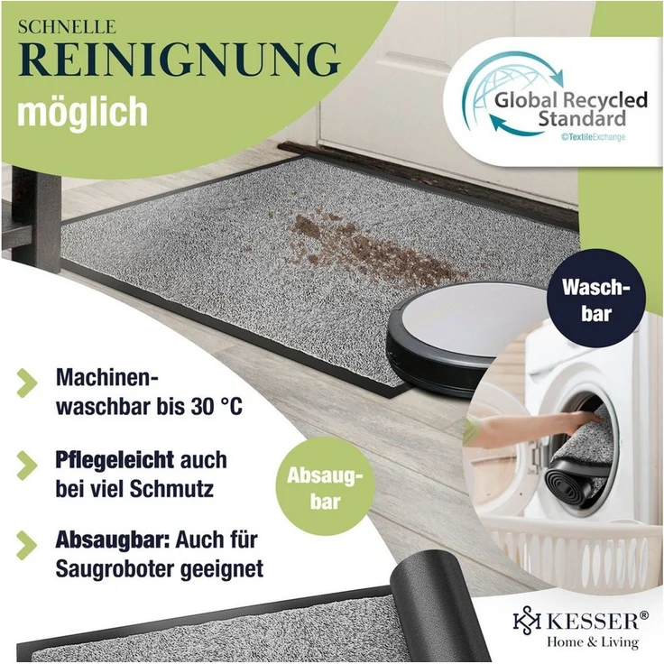 KESSER® Schmutzfangmatte rutschfeste Fußmatte für Innen- & Außenbereich waschbar & wetterfest | Türmatte Wohnungseingang | Teppich für Büro & Vorzimmer | Fußabtreter Fußabstreifer Classic, Hellgrau, 120x180cm – Bild 4