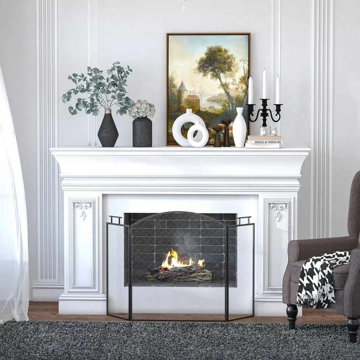 JARDJ Funkenschutzgitter für Kamin oder Ofen – 3-teiliger, faltbarer Funkenschutz – Maße: 110 cm (B) x 24 cm (T) x 76,5 cm (H) – Schwarzer Stahl – Bild 4