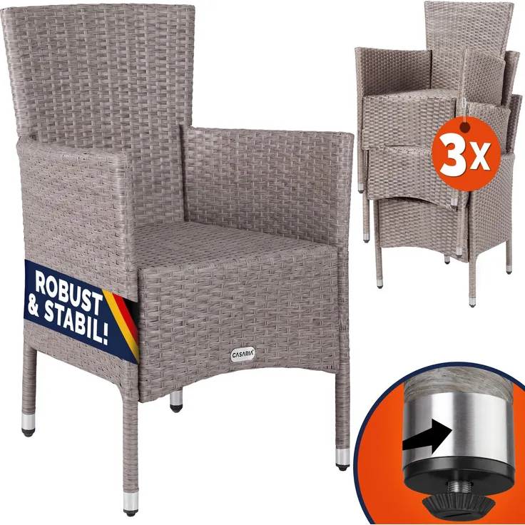 CASARIA® Gartenstühle Polyrattan 3er Set Creme
