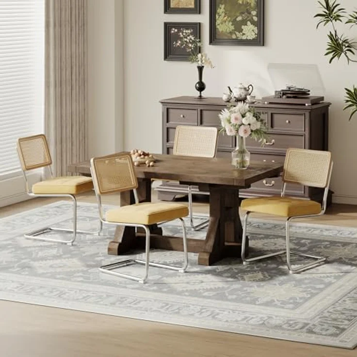 COLAMY Rattan Esstischstühle 4er Set, Samtbezug mit Metallgestell, Gelb – Bild 2