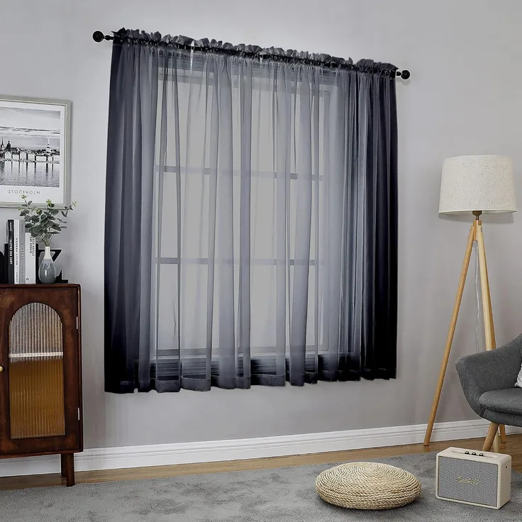 Chyhomenyc Durchsichtige Fenstervorhänge, 137 cm, 2 Stück, lichtfilterend, massiver Voile, Küchenvorhänge für kleine Fenster/Kinderzimmer/Badezimmer/Wohnzimmer/Schlafzimmer, 42 Wx54 L, Schwarz
