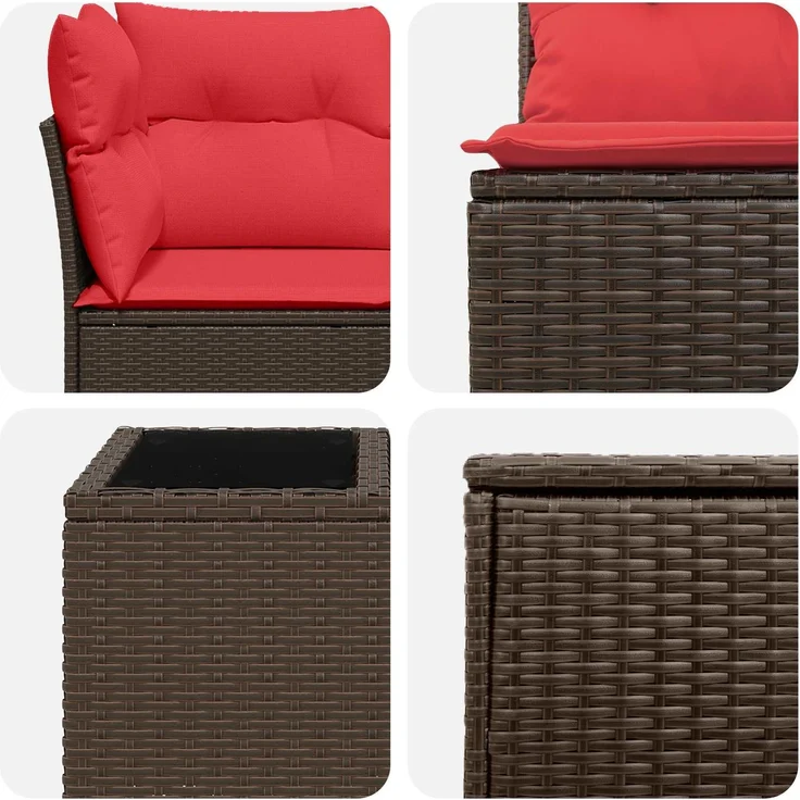 vidaXL Sofa Set 6 stk. Braun und Rot Polyrattan und Stahl 3447347 – Bild 8
