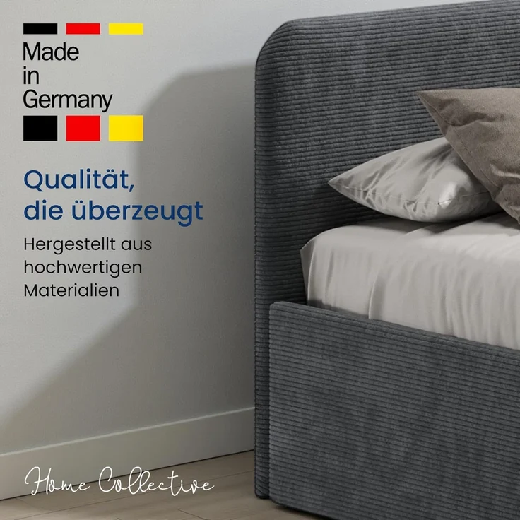 Home Collective Polsterbett Bett mit Stauraum, verstellbarem Lattenrost, viele Größen (Größen: 100x200 120x200 140x200 160x200 180x200 200x200, hochwertiger Kordstoff, made in Germany), wählbare Matratze Federkern oder Kaltschaum, Anthrazit – Bild 7