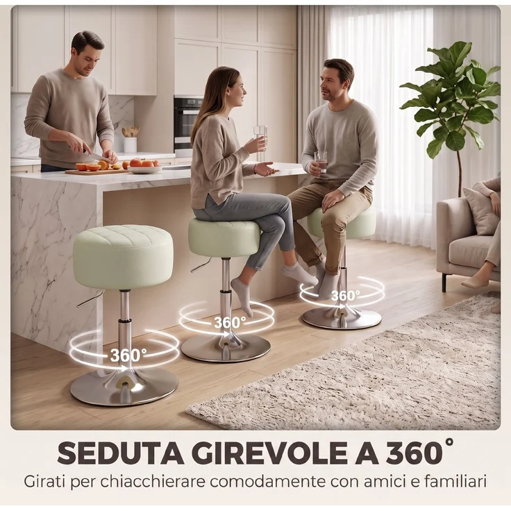 Barhocker aus PU-Leder mit einstellbarer Höhe, weicher, dicker Sitzfläche, um 360° drehbar, für Theken, Weiß – Bild 7