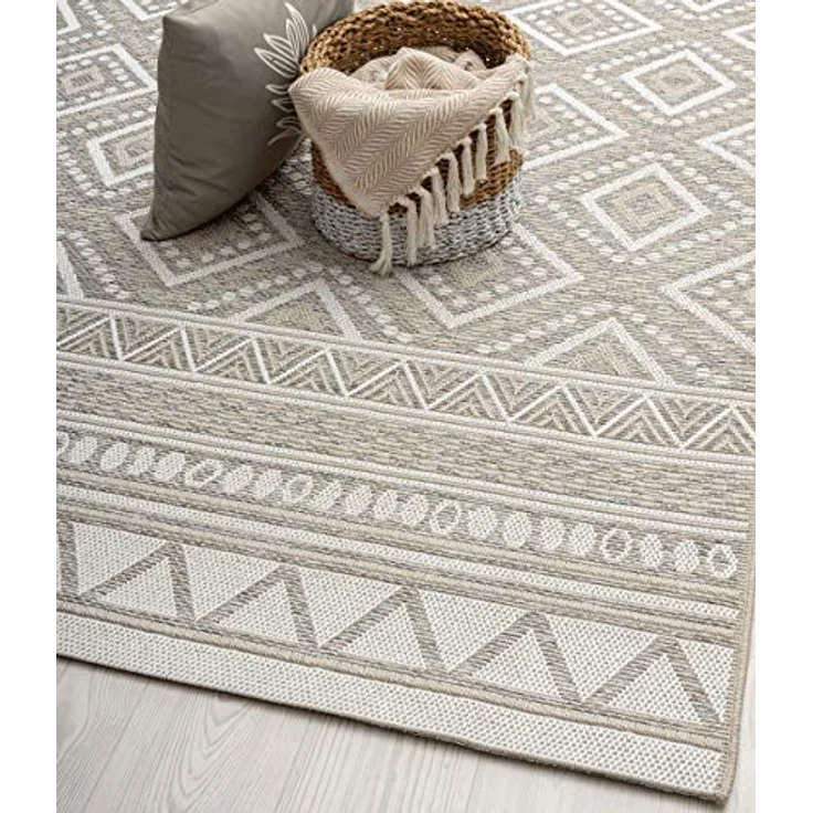 the carpet Calgary - moderner Teppich für Wohnzimmer & Esszimmer, Robustes, pflegeleichtes Flachgewebe im Vintage-Boho-Stil, ideal für Küche, Flur & Schlafzimmer, Beige, 120x160 cm – Bild 5